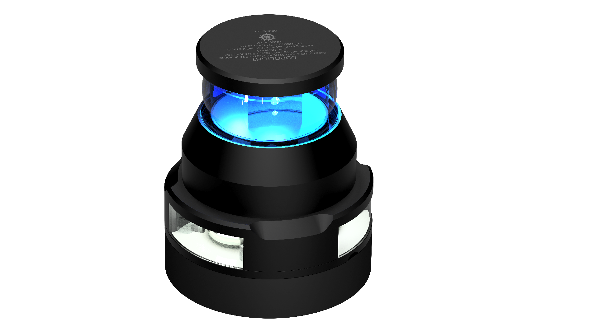 Blue strobe +Red strobe + 360° White, black